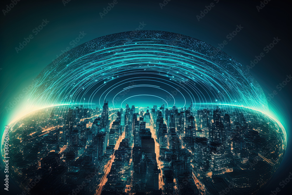 Poster concept of a network connection with a wifi symbol, smart cities and wireless networks, abstract vis
