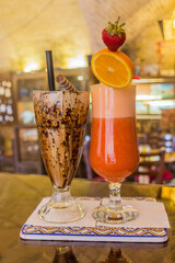 Ice coffee and a juice in a cafe in Isfahan, Iran