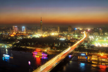 Fototapeta na wymiar Cairo, Egypt at night taken in January 2022