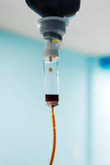 close up view of set iv intravenous fluid drip iron solution in hospital, medical concept, copy...