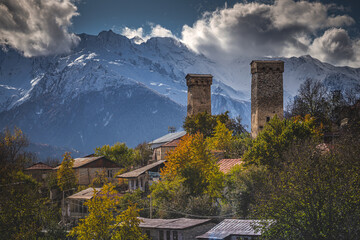 village in the mountains and Svan towers
