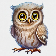 Back to school owl. Cute kawaii owl reading book. Kindergarten imagination, creativity.