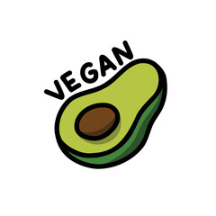 vegan sign avocado doodle icon, vector color line illustration