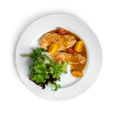 Grilled chicken breasts and vegetables