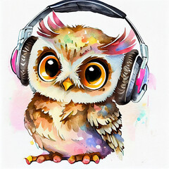 Back to school owl. Cute kawaii owl reading book. Kindergarten imagination, creativity. - 560564426