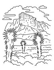 Mono line illustration of Guadalupe Peak in Guadalupe Mountains National Park in southeastern New Mexico and West Texas, United States done in black and white monoline line drawing art style.
