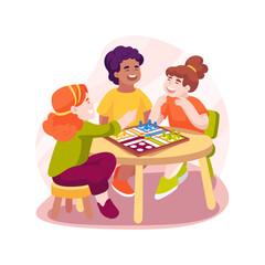 Playing board games isolated cartoon vector illustration.