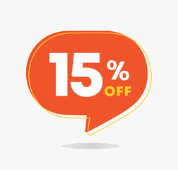 15% off. Sales discount tag. Special offer, promotion. For stores, retail. Vector illustration