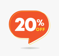 20% off. Sales discount tag. Special offer, promotion. For stores, retail. Vector illustration