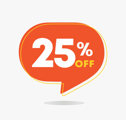 25% off. Sales discount tag. Special offer, promotion. For stores, retail. Vector illustration