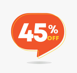 45% off. Sales discount tag. Special offer, promotion. For stores, retail. Vector illustration