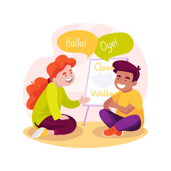 Say hello in foreign language isolated cartoon vector illustration.