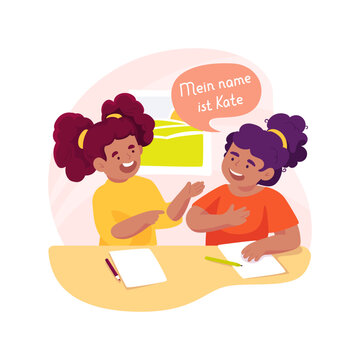 Introducing yourself in foreign language isolated cartoon vector illustration.
