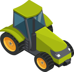 isometric green tractor agriculture, vector illustration