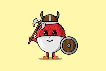Cute cartoon character Lychee viking pirate with hat illustration