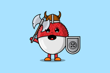 Cute cartoon character Lychee viking pirate with hat illustration