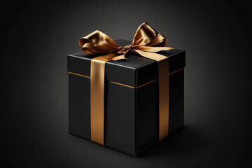 Black present box with golden ribbon