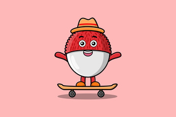 Cute cartoon Lychee character playing sport in concept flat cartoon style illustration