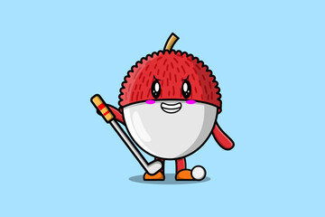 Cute cartoon Lychee character playing sport in concept flat cartoon style illustration