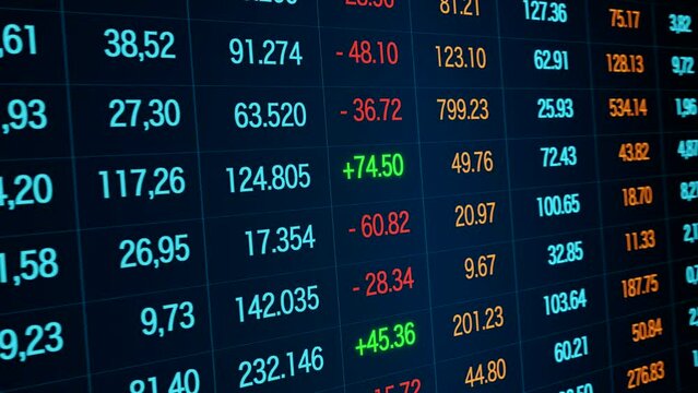 Spreadsheet with numbers. Rows and lines with numbers. Analyzing data, market research or investment. Business data, products, financial report  or science statistic. 3D animation