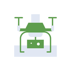 Drone technology icon with green duotone style. Computing, diagram, download, file, folder, graph, laptop . Vector illustration