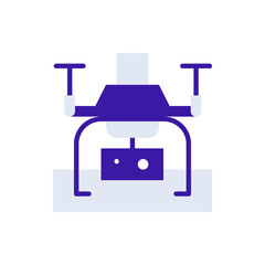 Drone technology icon with purple and orange duotone style. Computing, diagram, download, file, folder, graph, laptop . Vector illustration