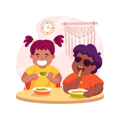 Independent eating skills isolated cartoon vector illustration.
