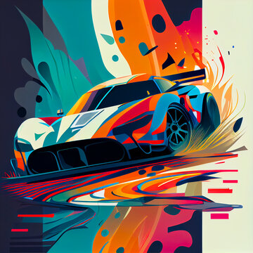 Powerful car, race, motor, sports, illustration, cartoon, speed	