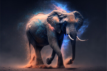 Cosmic elephant spirit. Godlike creature, awe inspiring, dreamy digital illustration.	