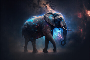 Cosmic elephant spirit. Godlike creature, awe inspiring, dreamy digital illustration.	