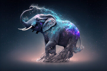 Cosmic elephant spirit. Godlike creature, awe inspiring, dreamy digital illustration.	