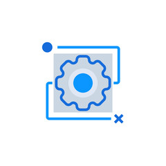 Process business icon with blue duotone style. Corporate, currency, database, development, discover, document, e commerce. Vector illustration