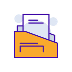 File Data business icon with purple and orange duotone style. Corporate, currency, database, development, discover, document, e commerce. Vector illustration