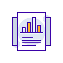 Statistics business icon with purple and orange duotone style. Corporate, currency, database, development, discover, document, e commerce. Vector illustration