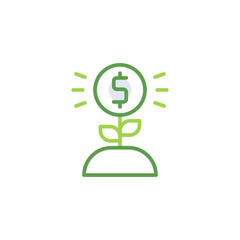 Growth business icon with green duotone style. Corporate, currency, database, development, discover, document, e commerce. Vector illustration