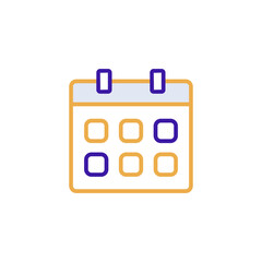 Calendar business icon with purple and orange duotone style. Corporate, currency, database, development, discover, document, e commerce. Vector illustration