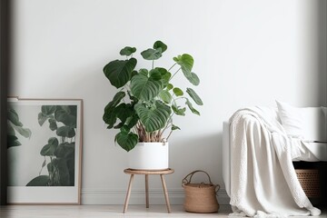 elephant ear plant in a minimalist white room illustration made with Generative AI