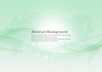 世界地図と緑のウェーブ