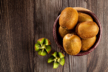 Fresh Kiwi fruit on the table.