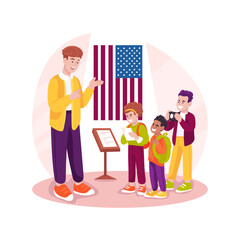 Visiting American history museum isolated cartoon vector illustration.