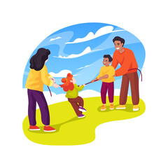 Pulling a rope isolated cartoon vector illustration.