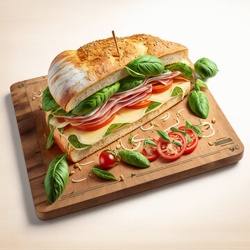 Italian Sun Sandwich On Wooden Board