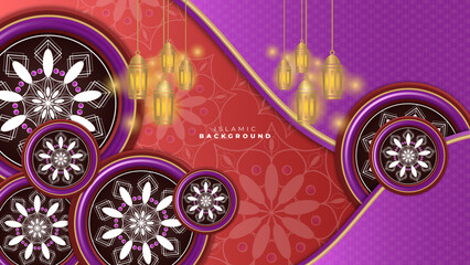 Abstract 3d islamic ramadan background with moon, lantern, mandala pattern and muslim decoration. Template for greeting card, banner, poster, and social media template. Vector illustration