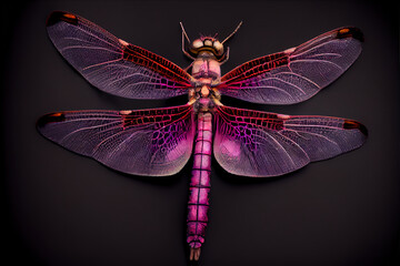 Generative AI: extreme close up of adragonfly, macro bright colors