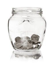 Glass jars filling up with coins