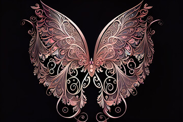 Generative AI: Delicate pink fantasy butterfly totally ornamented