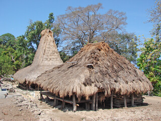 Fototapeta na wymiar Sumba Island Indonesia. Exotic island with huts. Indian Ocean.