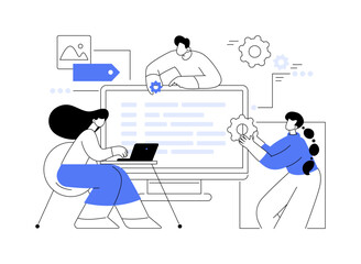 Software development team abstract concept vector illustration.