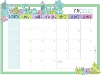 Calendario Planificador 2023 en Español - Tamaño A4 - Mes de Mayo - obrazy, fototapety, plakaty