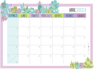 Calendario Planificador 2023 en Español - Tamaño A4 - Mes de Abril